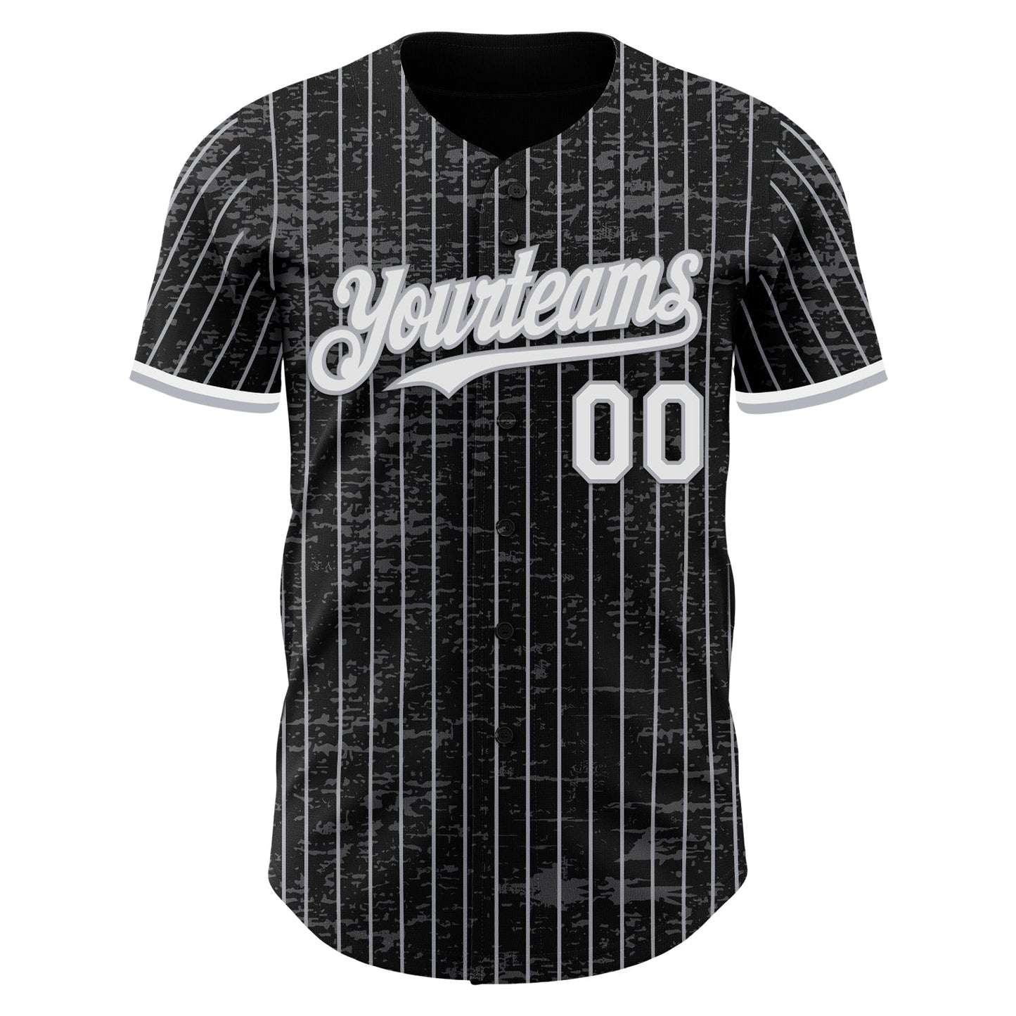 Custom Black Gray Pinstripe White 3D Pattern Design Fragment Art Authentic Baseball Jersey view 2