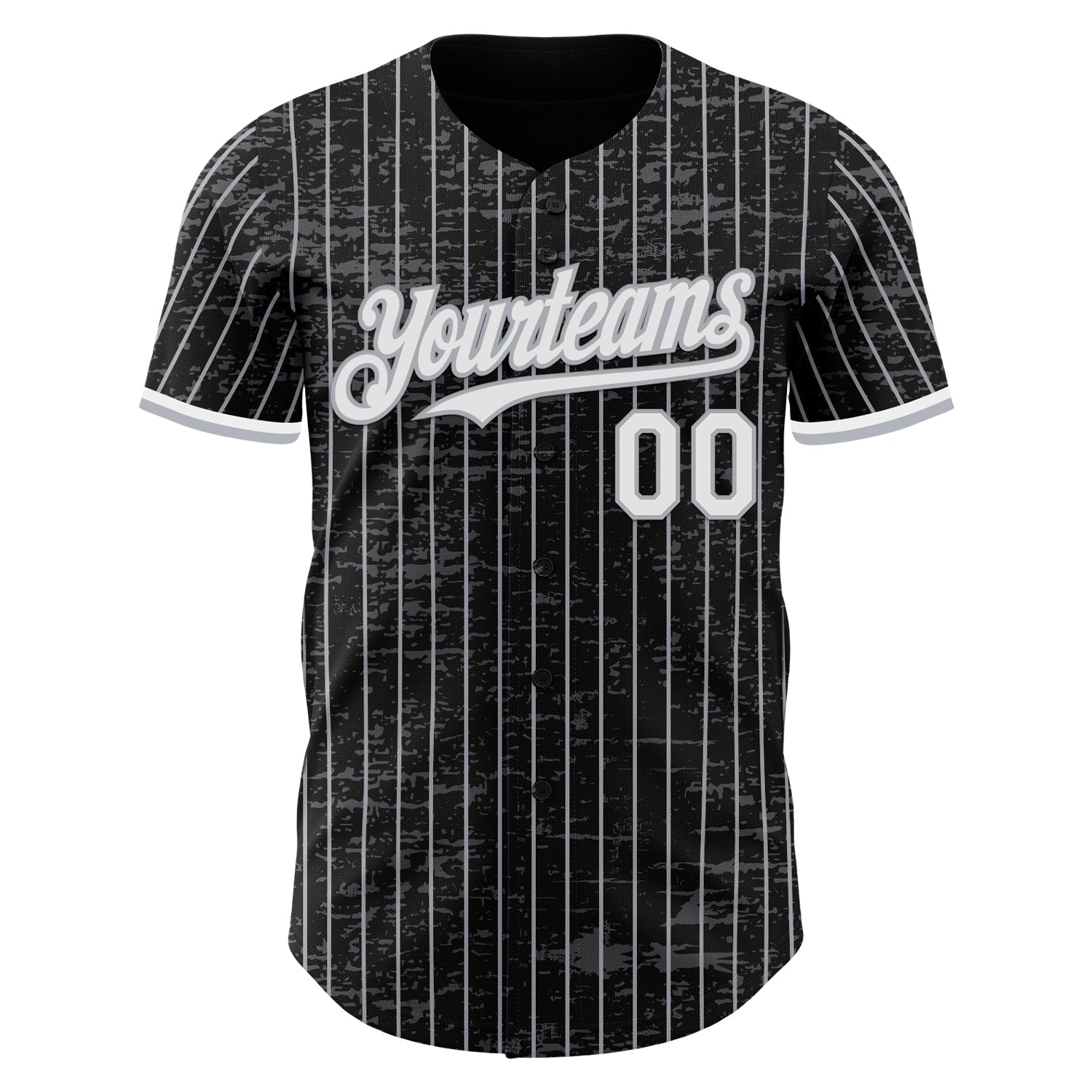 Custom Black Gray Pinstripe White 3D Pattern Design Fragment Art Authentic Baseball Jersey view 2