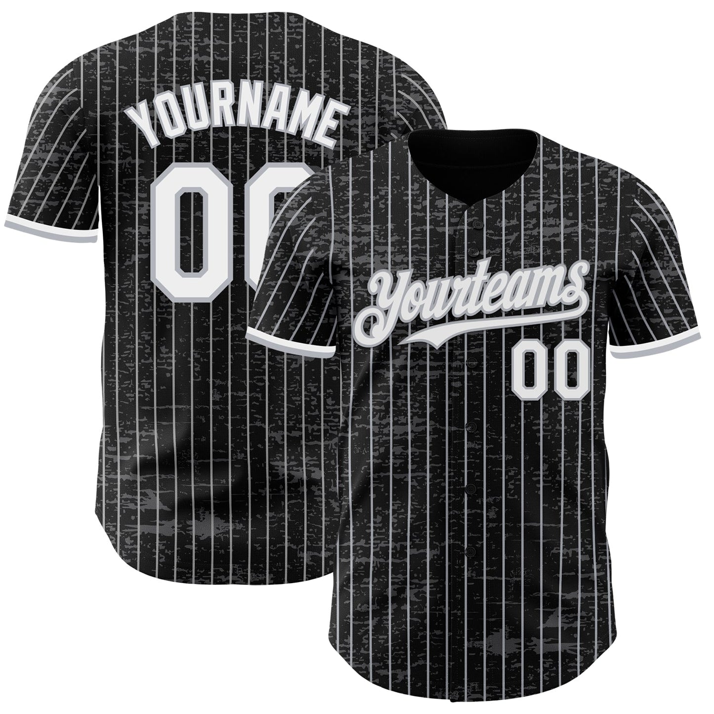 Custom Black Gray Pinstripe White 3D Pattern Design Fragment Art Authentic Baseball Jersey - Main View