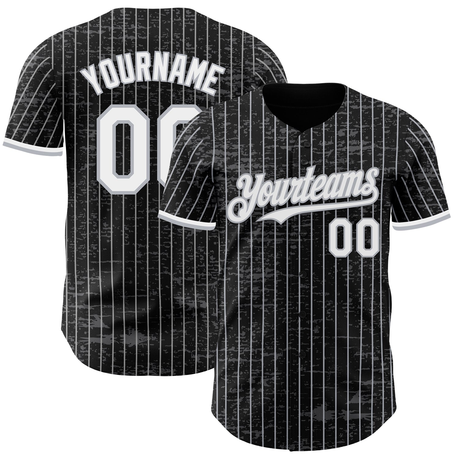 Custom Black Gray Pinstripe White 3D Pattern Design Fragment Art Authentic Baseball Jersey - Main View