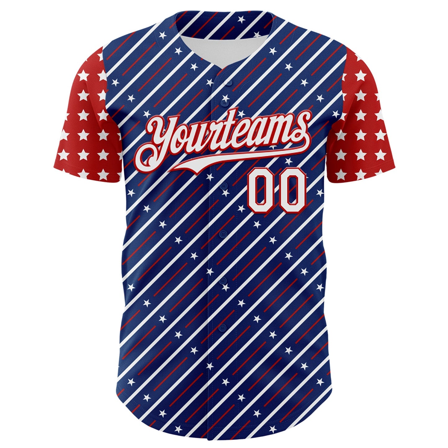 Custom Royal White-Red 3D Patriotic American Flag Authentic Baseball Jersey view 2