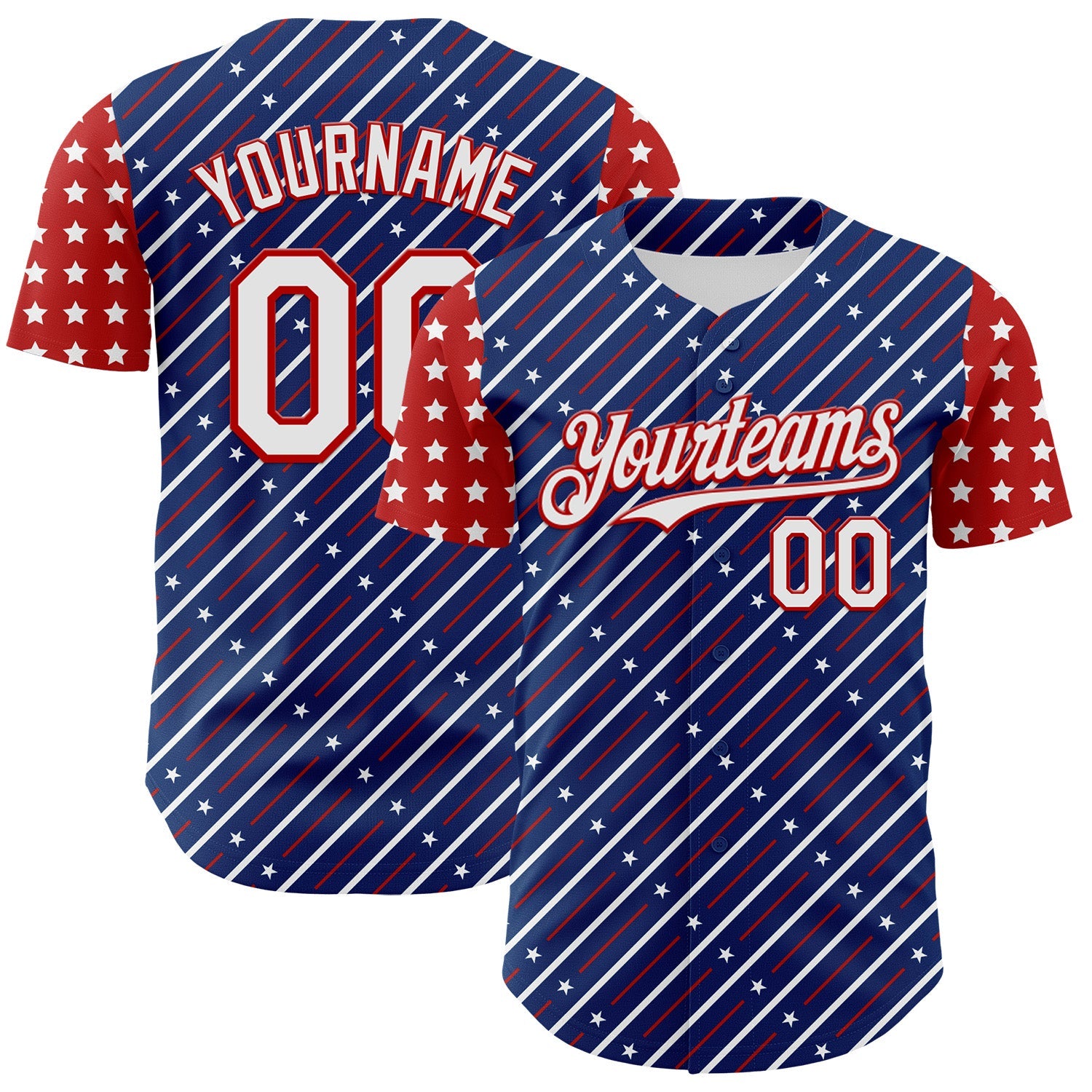 Custom Royal White-Red 3D Patriotic American Flag Authentic Baseball Jersey - Main View