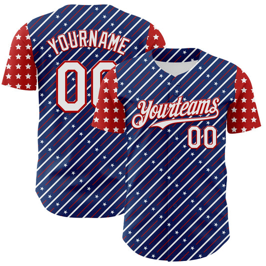 Custom Royal White-Red 3D Patriotic American Flag Authentic Baseball Jersey - Main View