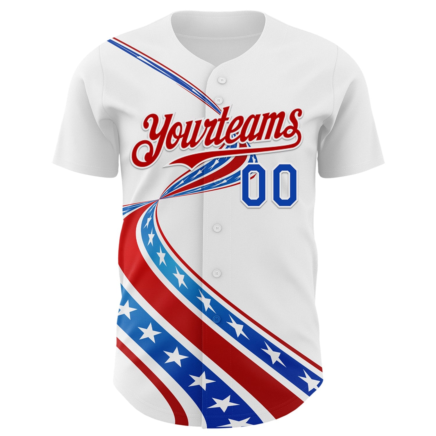 Custom White Thunder Blue-Red 3D Patriotic American Flag Authentic Baseball Jersey view 2