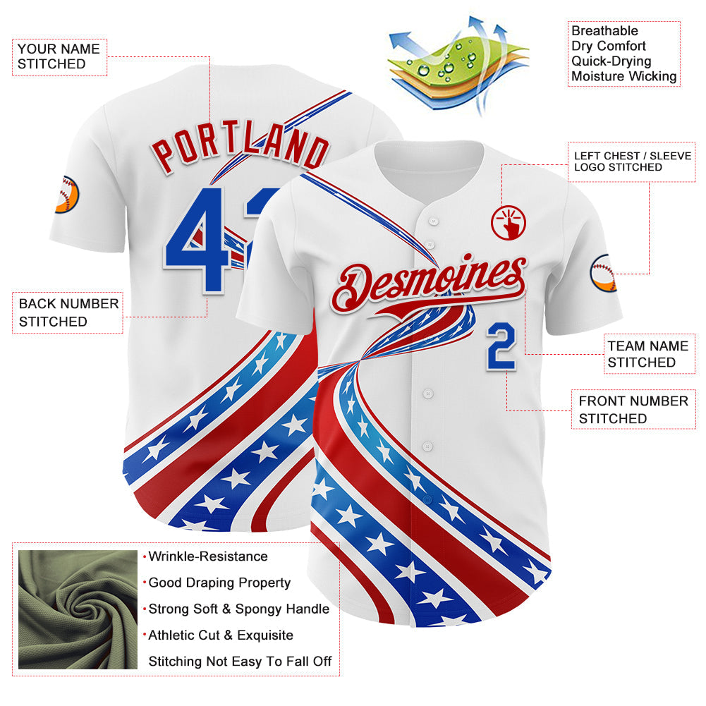 Custom White Thunder Blue-Red 3D Patriotic American Flag Authentic Baseball Jersey view 3