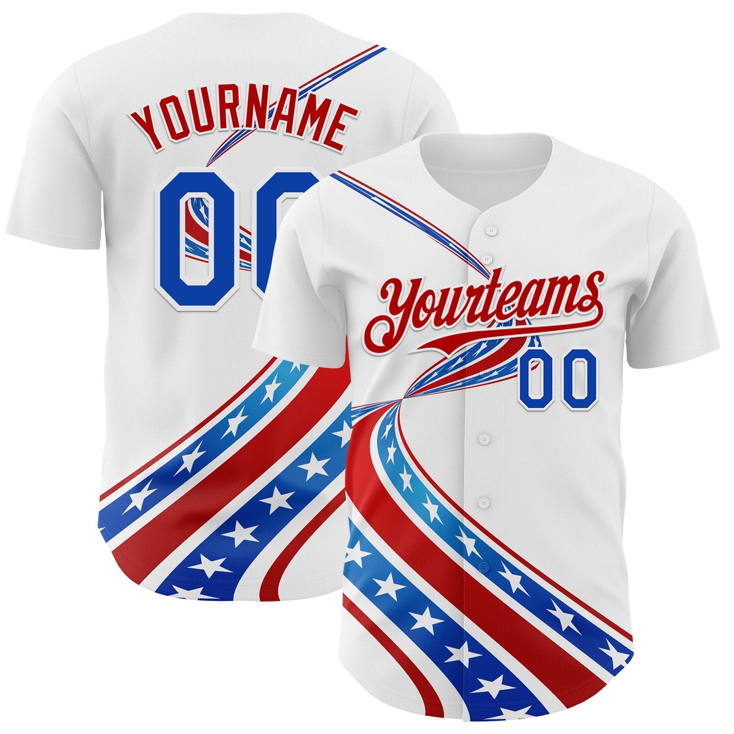Custom White Thunder Blue-Red 3D Patriotic American Flag Authentic Baseball Jersey - Main View