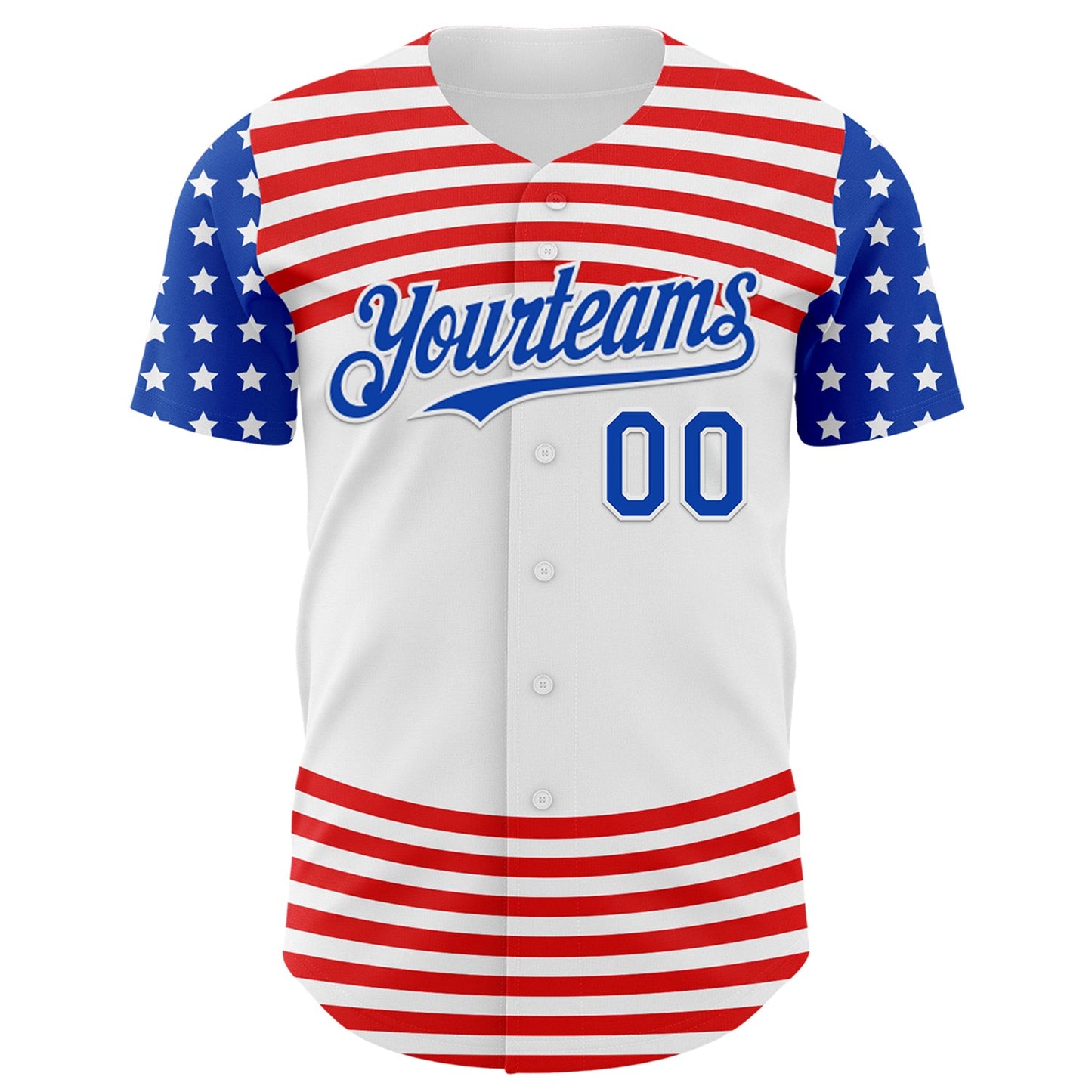 Custom White Thunder Blue-Red 3D Patriotic American Flag Authentic Baseball Jersey view 2