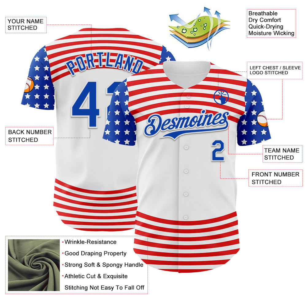Custom White Thunder Blue-Red 3D Patriotic American Flag Authentic Baseball Jersey view 3