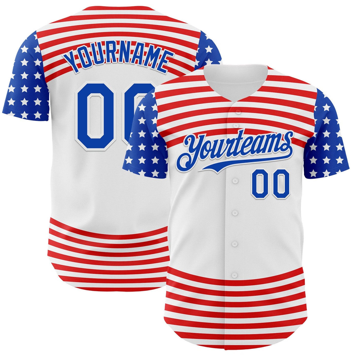 Custom White Thunder Blue-Red 3D Patriotic American Flag Authentic Baseball Jersey - Main View