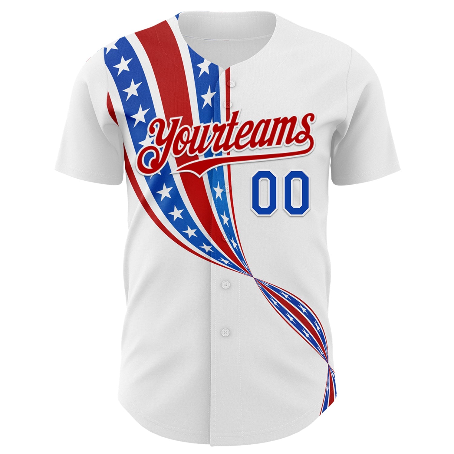 Custom White Thunder Blue-Red 3D Patriotic American Flag Authentic Baseball Jersey view 2