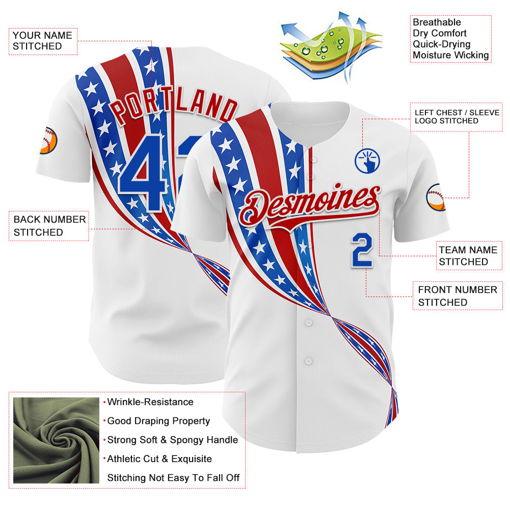 Custom White Thunder Blue-Red 3D Patriotic American Flag Authentic Baseball Jersey view 3