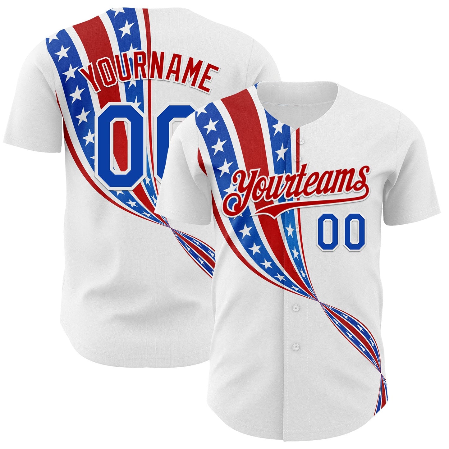Custom White Thunder Blue-Red 3D Patriotic American Flag Authentic Baseball Jersey - Main View
