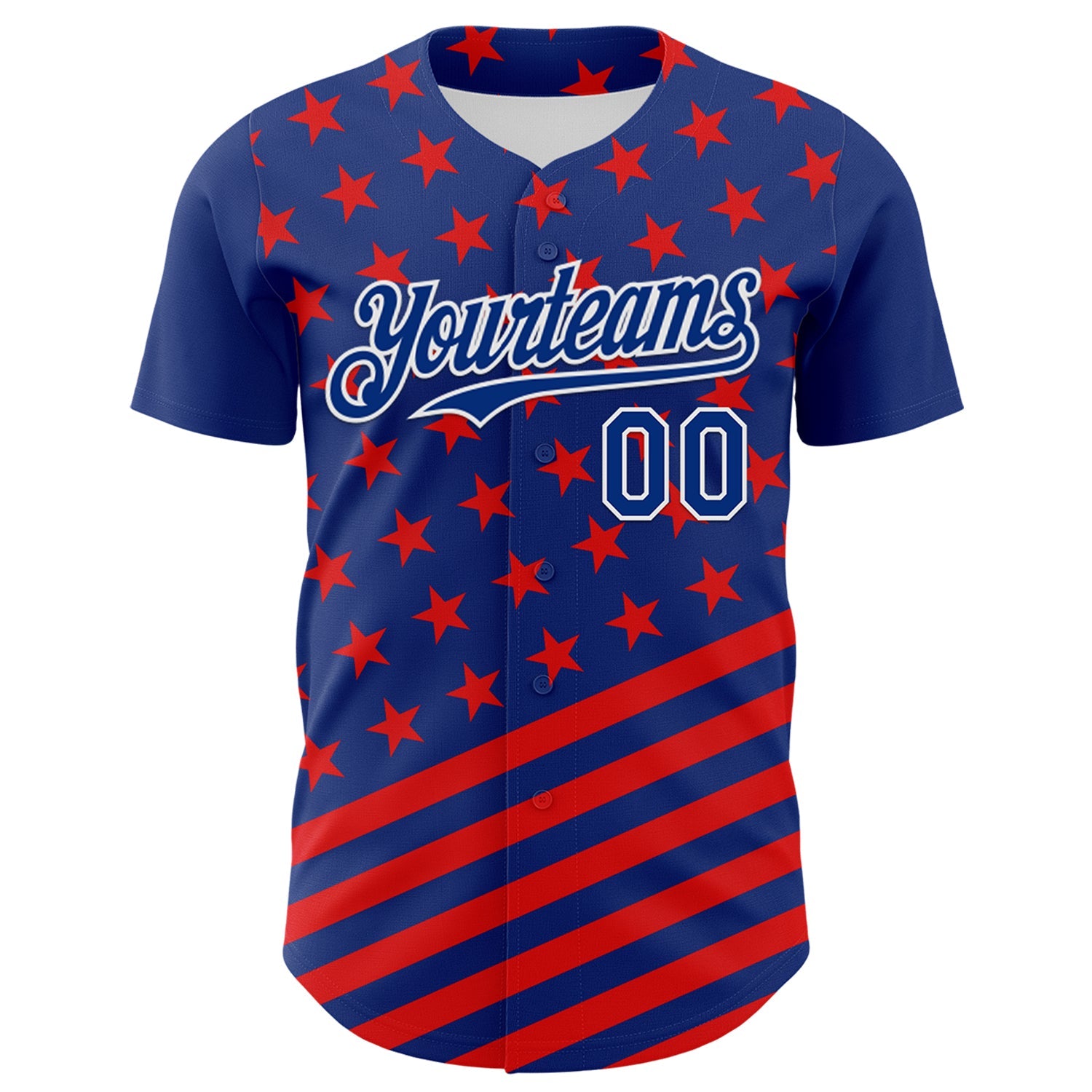 Custom Royal Red-White 3D Patriotic American Flag Authentic Baseball Jersey view 2