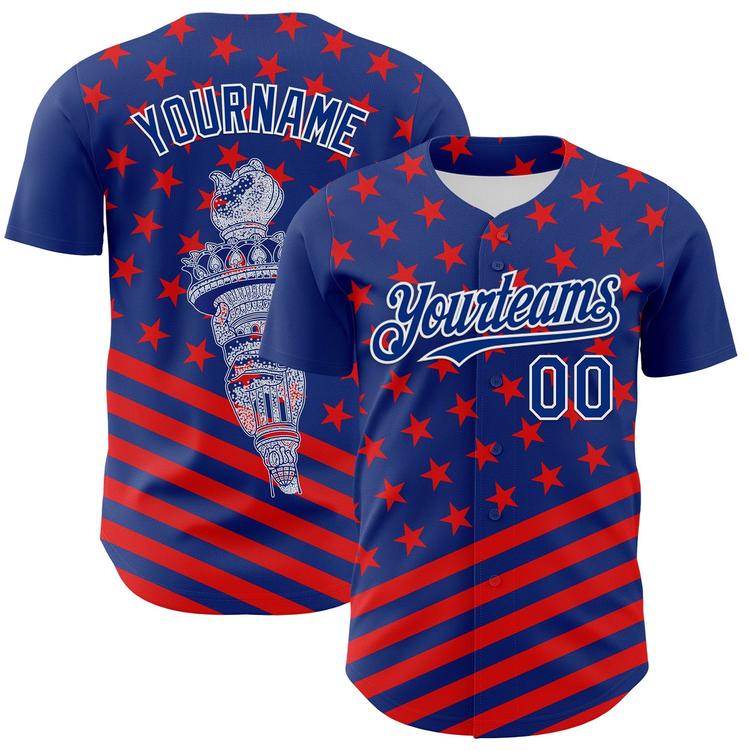 Custom Royal Red-White 3D Patriotic American Flag Authentic Baseball Jersey - Main View