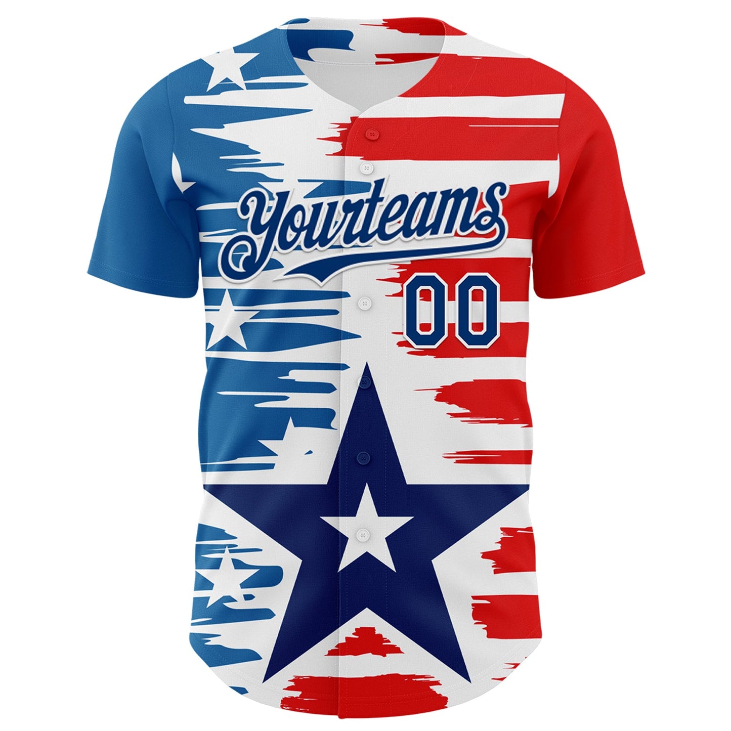Custom White US Navy Blue-Red 3D Patriotic American Flag Authentic Baseball Jersey view 2