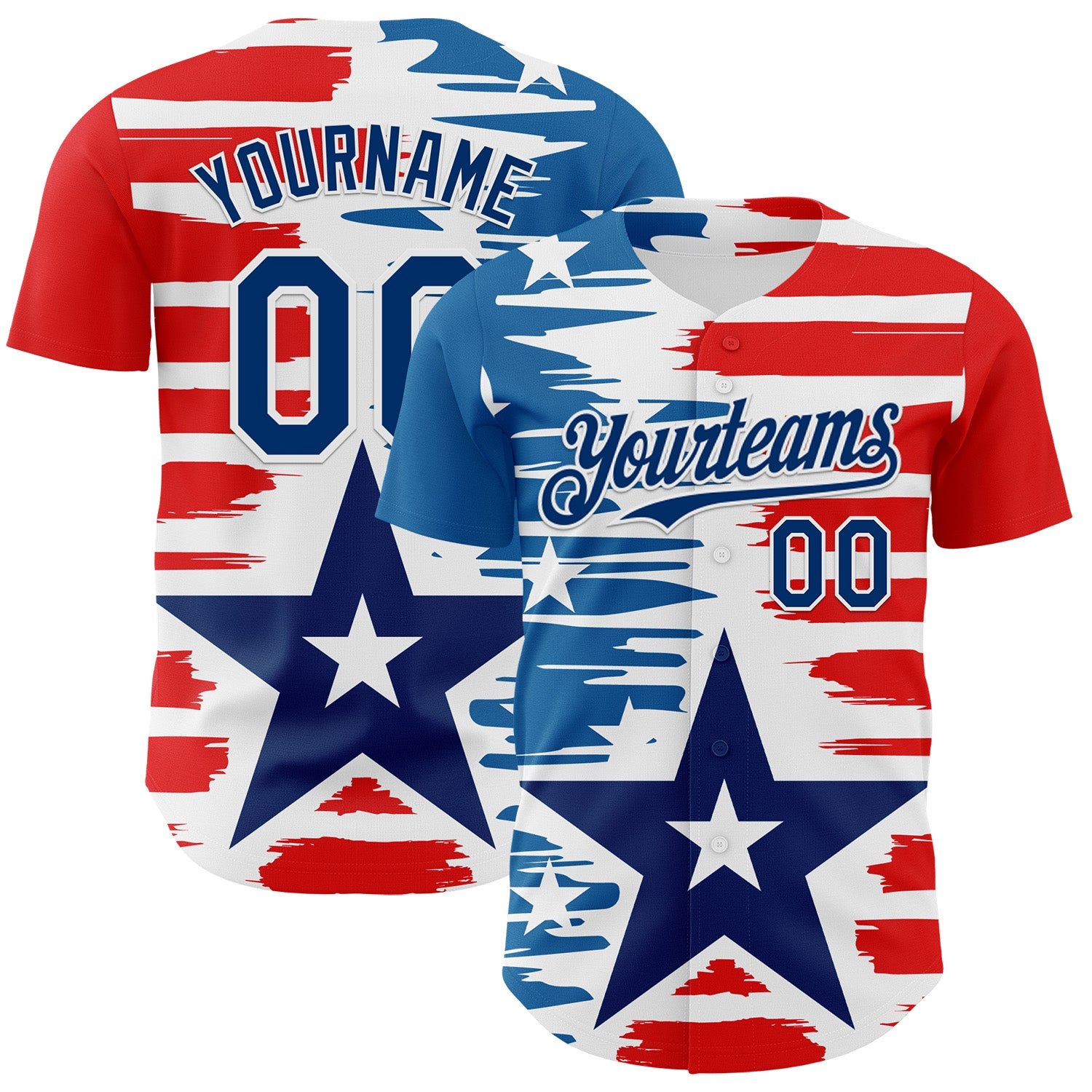 Custom White US Navy Blue-Red 3D Patriotic American Flag Authentic Baseball Jersey - Main View