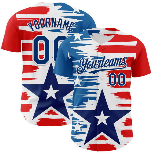 Custom White US Navy Blue-Red 3D Patriotic American Flag Authentic Baseball Jersey - Main View