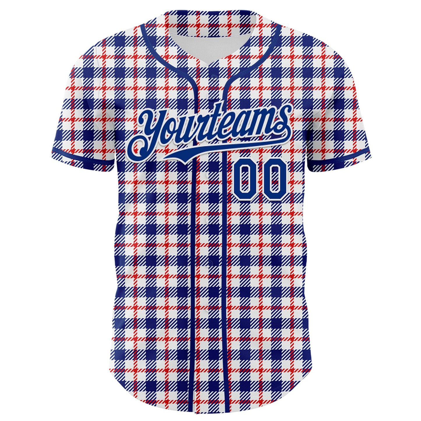 Custom White Royal-Red 3D Pattern Design Patriotic American Symbol Plaid Authentic Baseball Jersey view 2