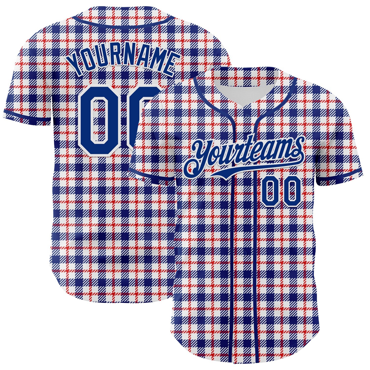 Custom White Royal-Red 3D Pattern Design Patriotic American Symbol Plaid Authentic Baseball Jersey - Main View