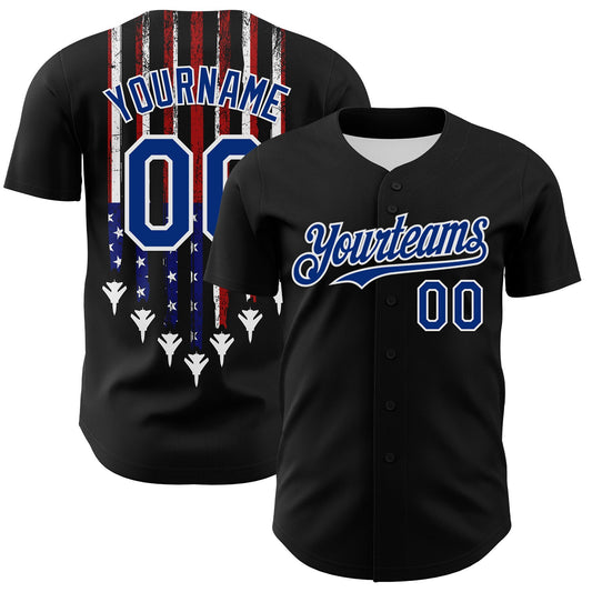 Custom Black Royal Red-White 3D Patriotic American Flag Authentic Baseball Jersey - Main View