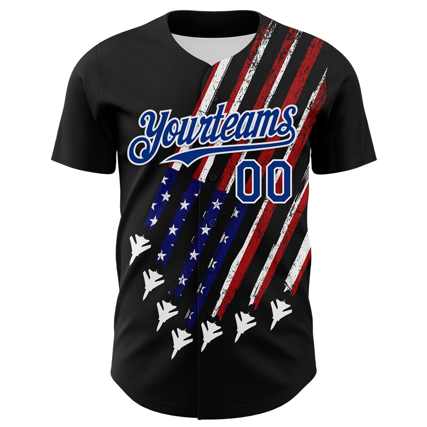 Custom Black Royal Red-White 3D Patriotic American Flag Authentic Baseball Jersey view 2
