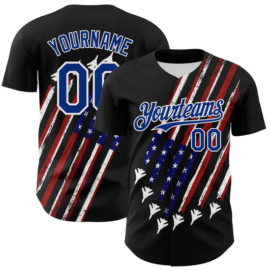 Custom Black Royal Red-White 3D Patriotic American Flag Authentic Baseball Jersey - Main View