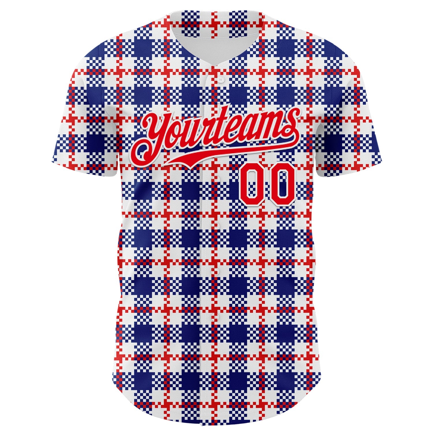 Custom White Fire Red-Royal 3D Pattern Design Patriotic American Symbol Plaid Authentic Baseball Jersey view 2
