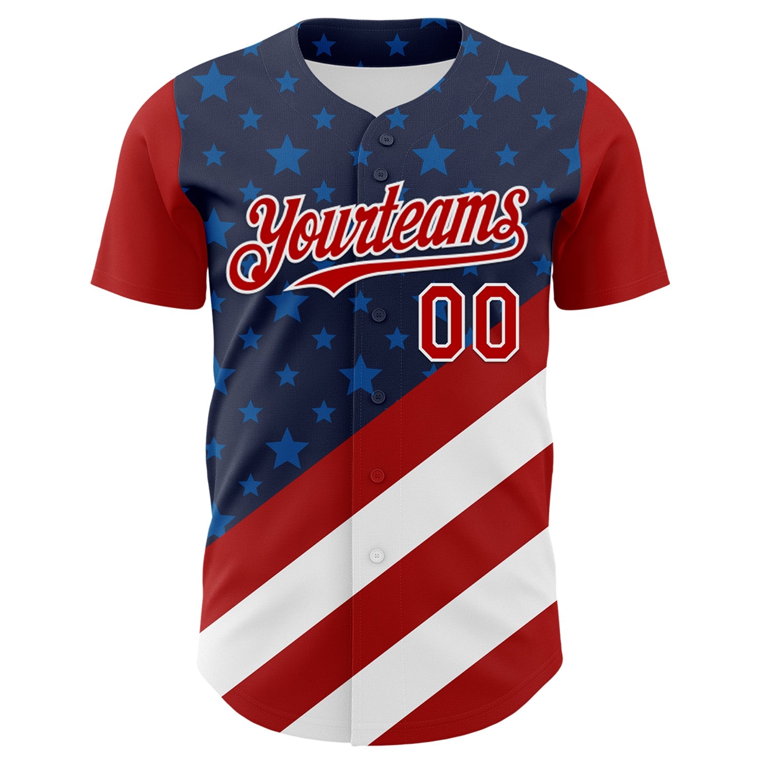 Custom Navy Red-White 3D Patriotic American Flag Authentic Baseball Jersey view 2