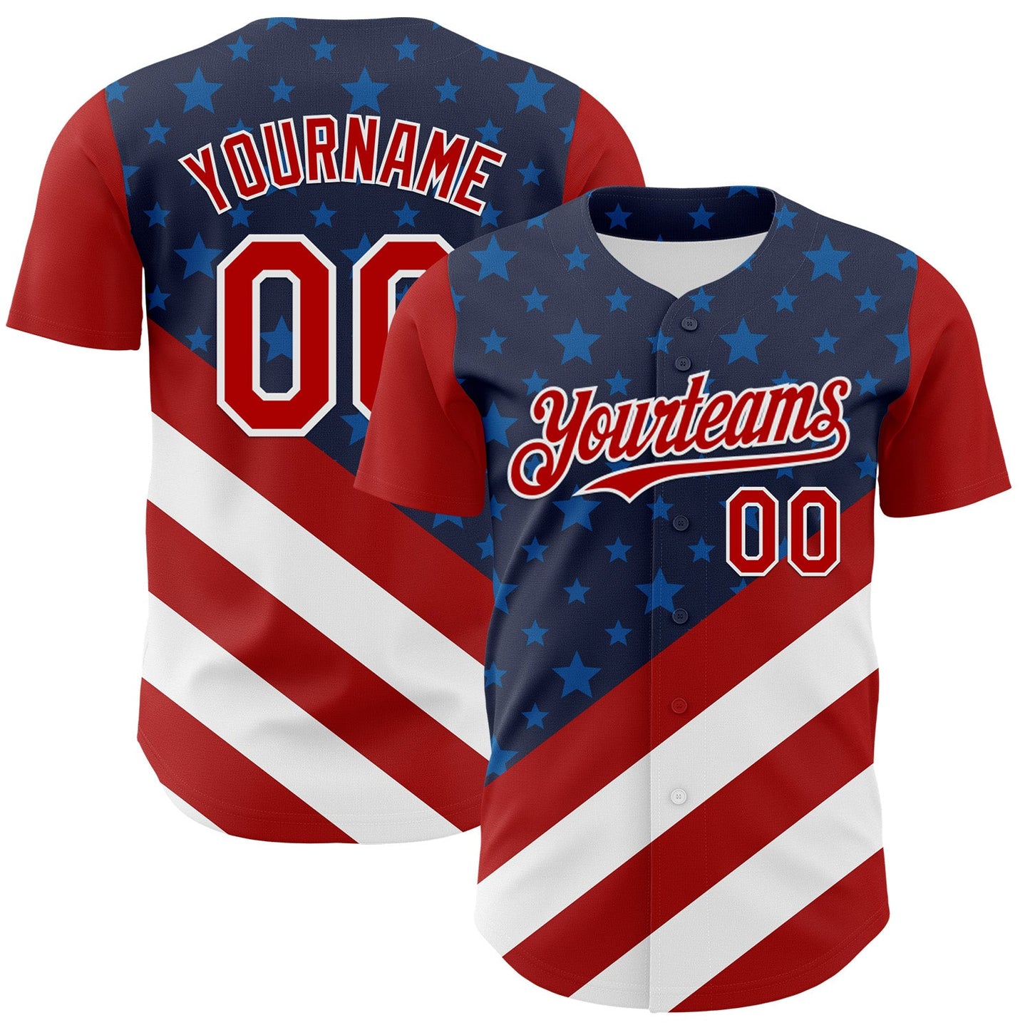 Custom Navy Red-White 3D Patriotic American Flag Authentic Baseball Jersey - Main View
