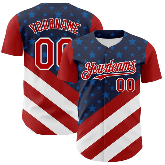 Custom Navy Red-White 3D Patriotic American Flag Authentic Baseball Jersey - Main View