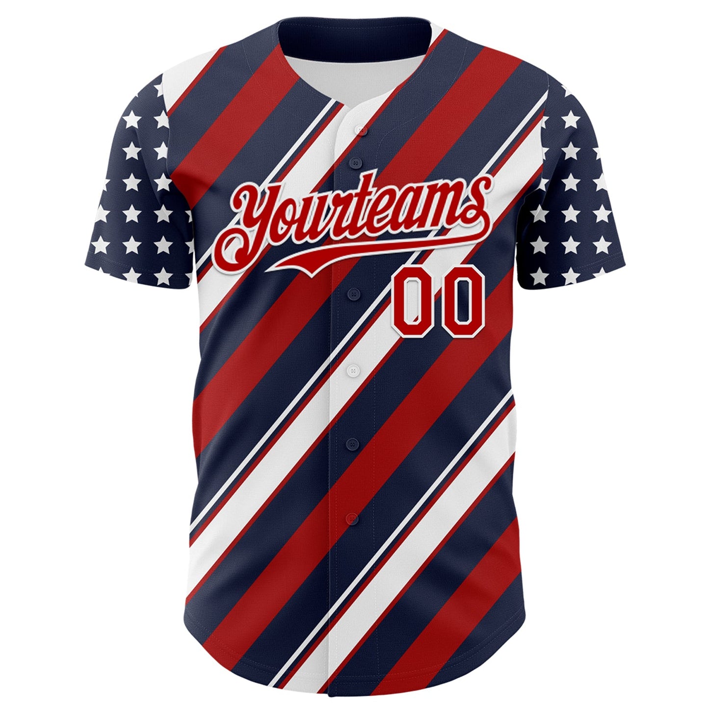 Custom Navy Red-White 3D Patriotic American Flag Authentic Baseball Jersey view 2