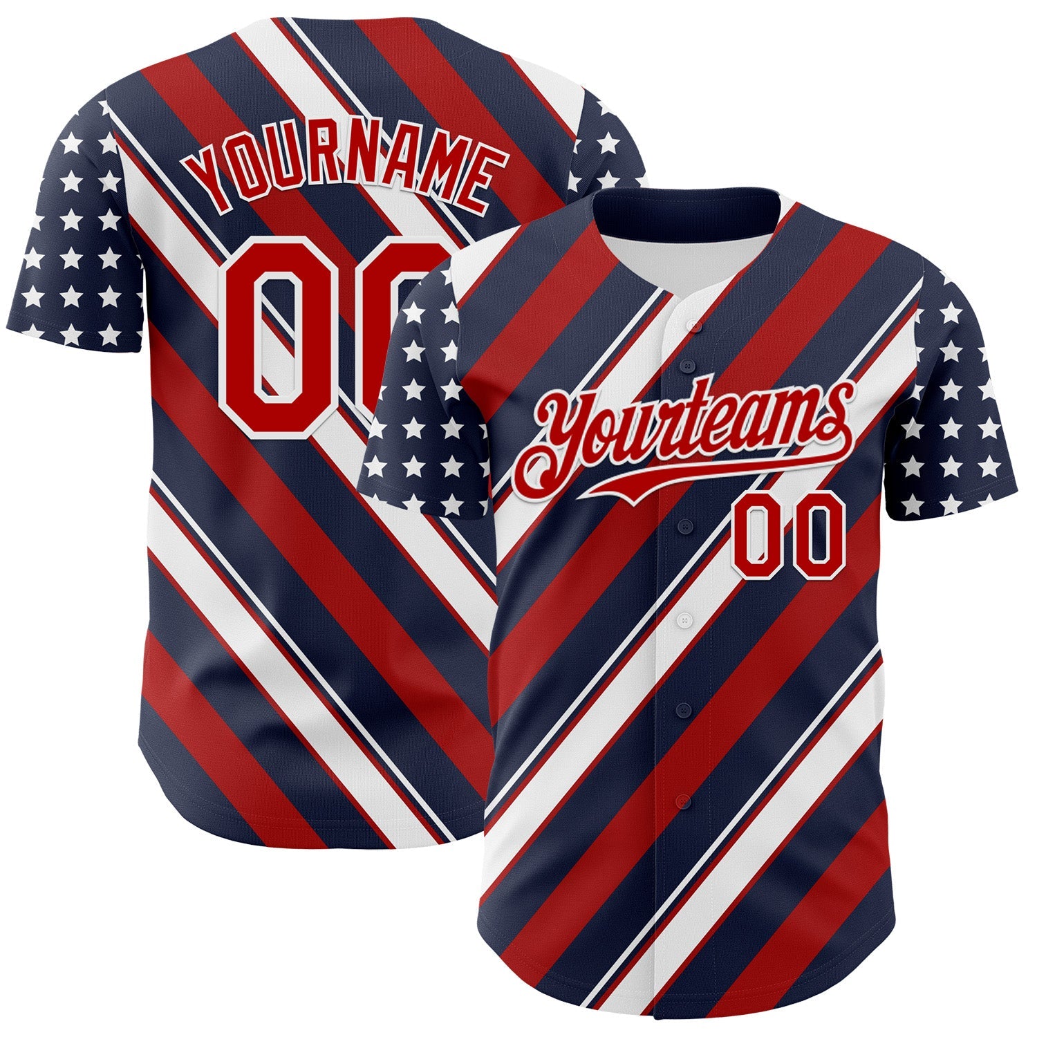 Custom Navy Red-White 3D Patriotic American Flag Authentic Baseball Jersey - Main View