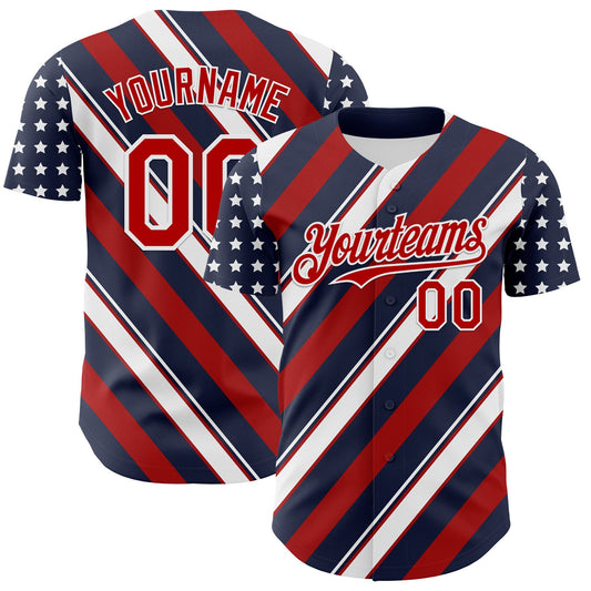 Custom Navy Red-White 3D Patriotic American Flag Authentic Baseball Jersey - Main View
