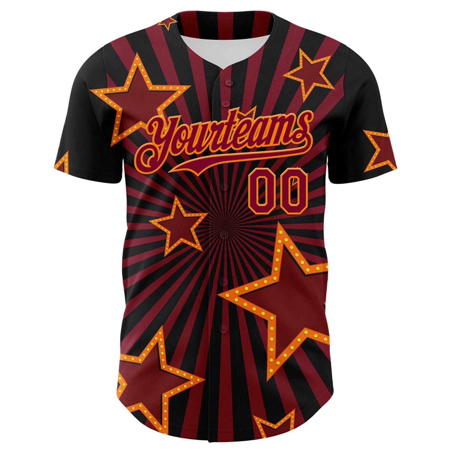 Custom Black Maroon-Bay Orange 3D Pattern Design Patriotic American Symbol Star Authentic Baseball Jersey view 2
