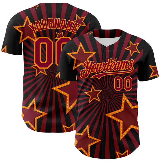 Custom Black Maroon-Bay Orange 3D Pattern Design Patriotic American Symbol Star Authentic Baseball Jersey - Main View