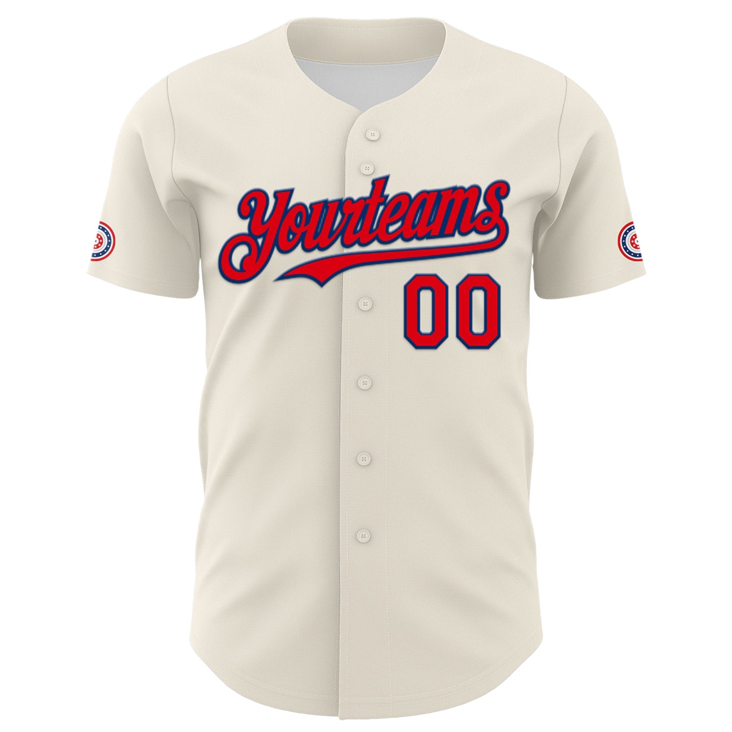 Custom Cream Fire Red-US Navy Blue 3D Patriotic American Flag Authentic Baseball Jersey view 2