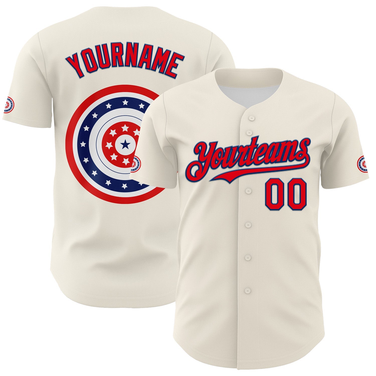 Custom Cream Fire Red-US Navy Blue 3D Patriotic American Flag Authentic Baseball Jersey - Main View