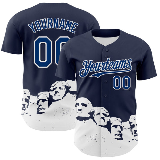 Custom Navy US Navy Blue-White 3D Pattern Design Patriotic American Spirit President's Day Authentic Baseball Jersey - Main View