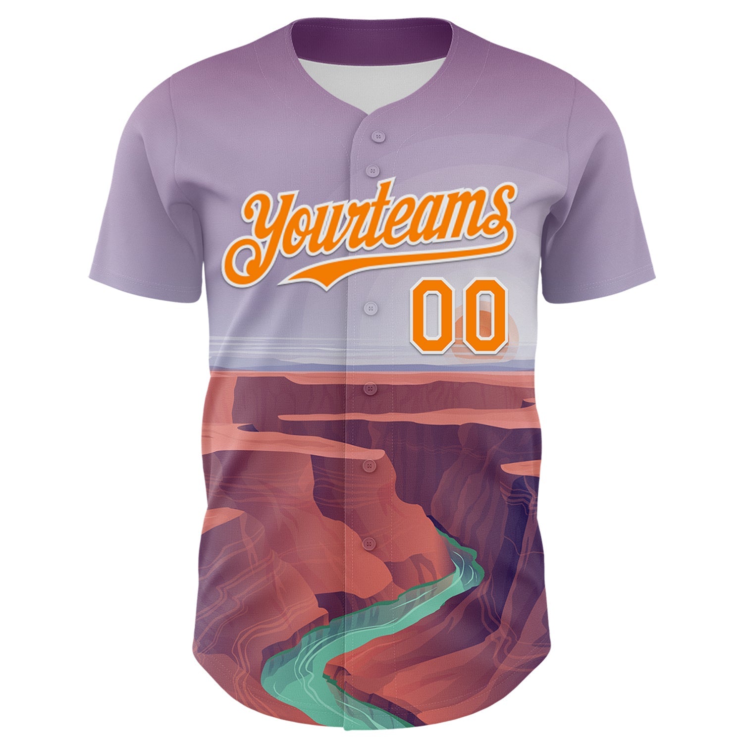 Custom Purple Bay Orange-White 3D Pattern Design Patriotic American Symbol Grand Canyon And Colorado River Authentic Baseball Jersey view 2