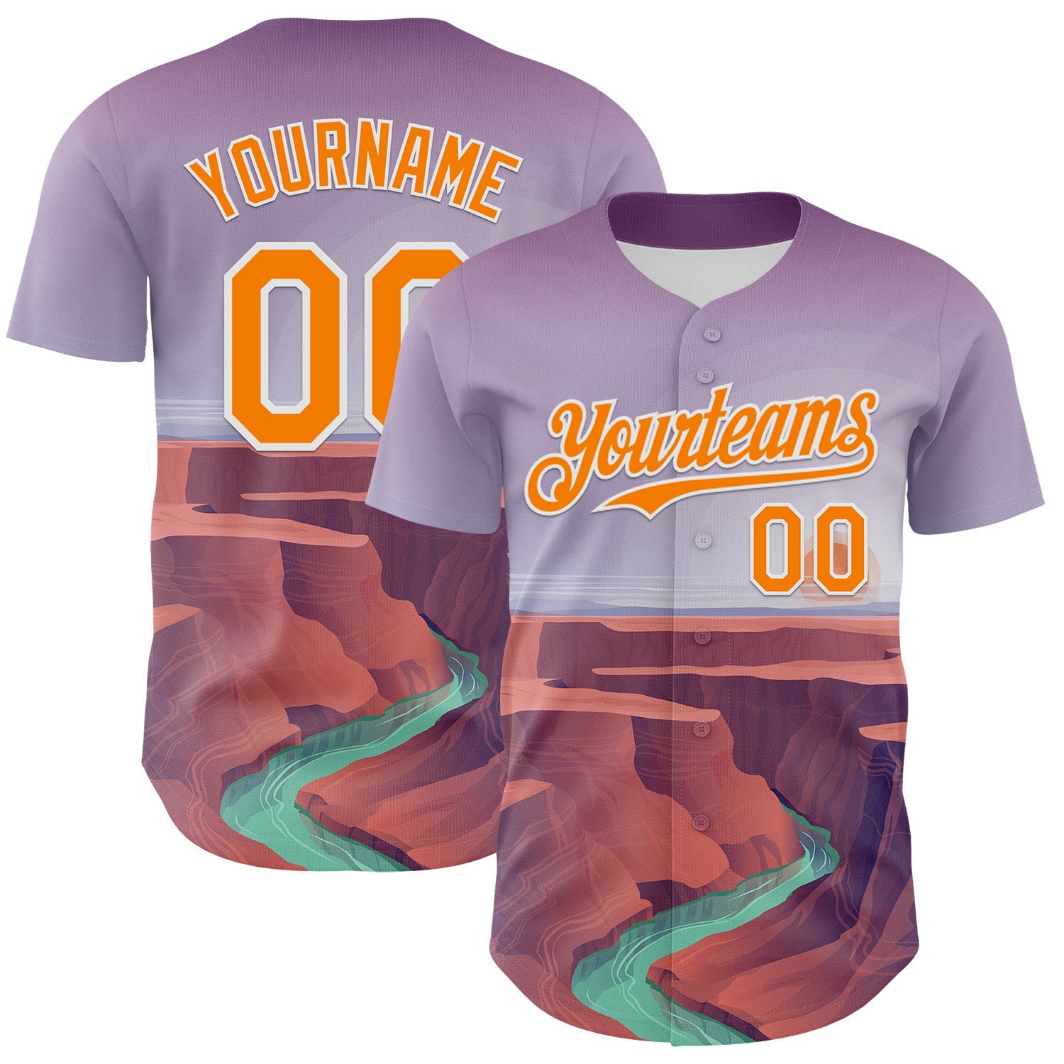 Custom Purple Bay Orange-White 3D Pattern Design Patriotic American Symbol Grand Canyon And Colorado River Authentic Baseball Jersey - Main View