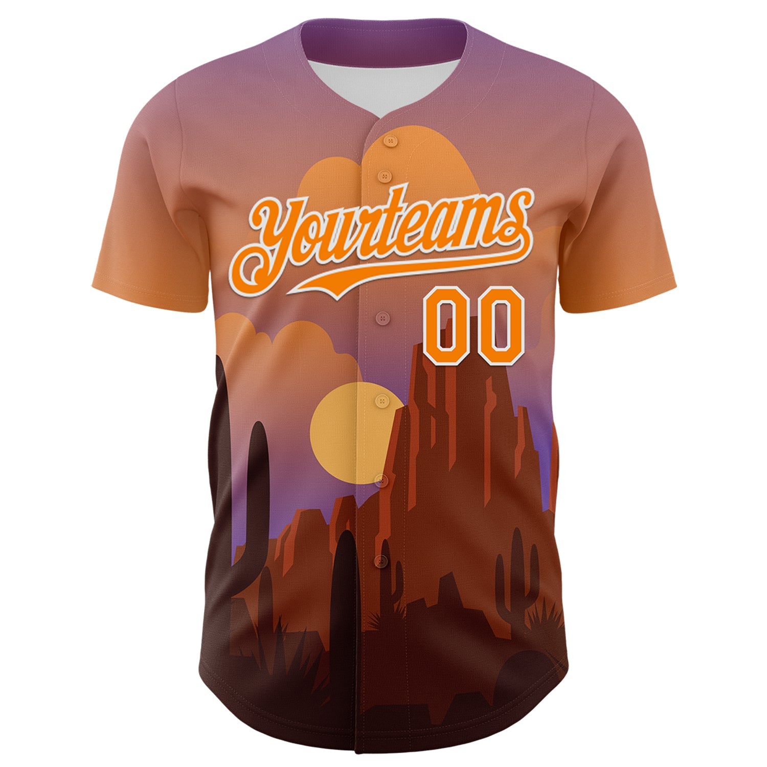 Custom Purple Bay Orange-White 3D Pattern Design Patriotic American Symbol Desert Authentic Baseball Jersey view 2