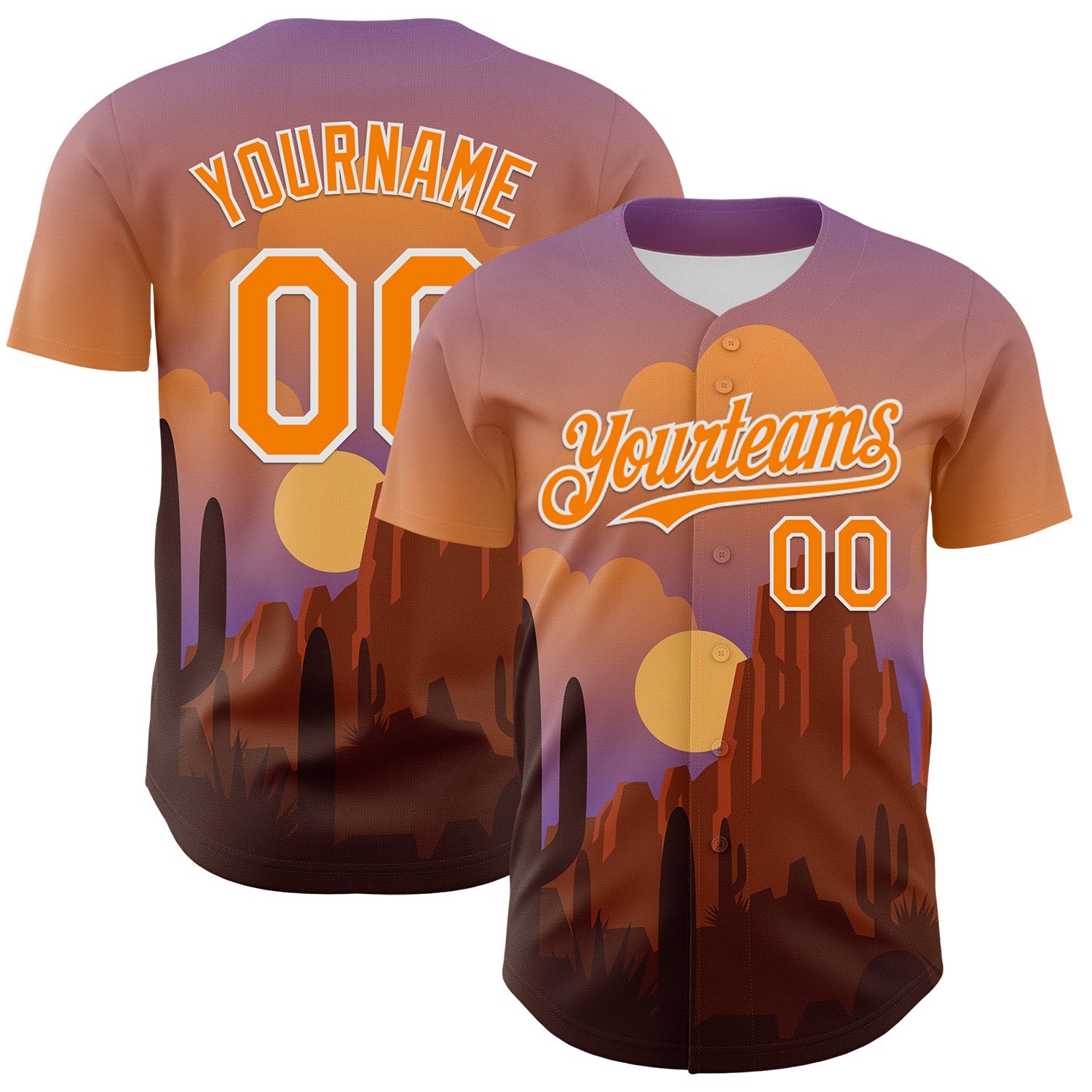 Custom Purple Bay Orange-White 3D Pattern Design Patriotic American Symbol Desert Authentic Baseball Jersey - Main View