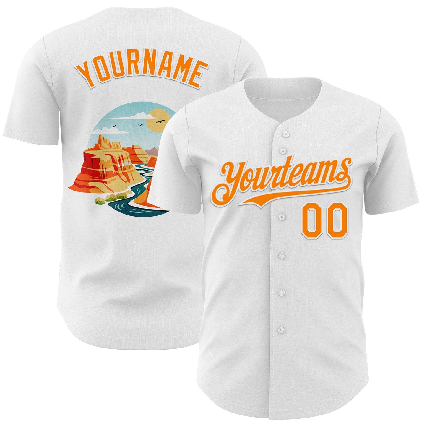Custom White Bay Orange 3D Pattern Design Patriotic American Symbol Grand Canyon And Colorado River Authentic Baseball Jersey - Main View