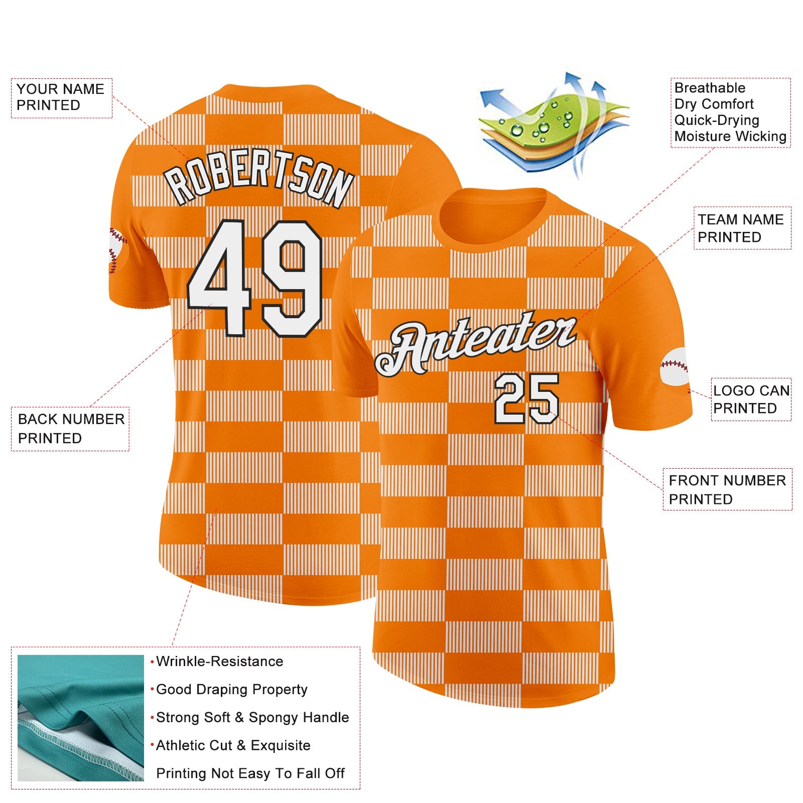 Custom Bay Orange White-Black 3D Esports Performance T-Shirt view 2