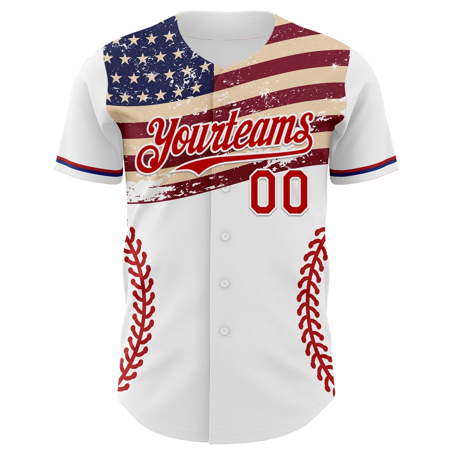 Custom White Red-Royal 3D Patriotic American Flag Authentic Baseball Jersey view 2