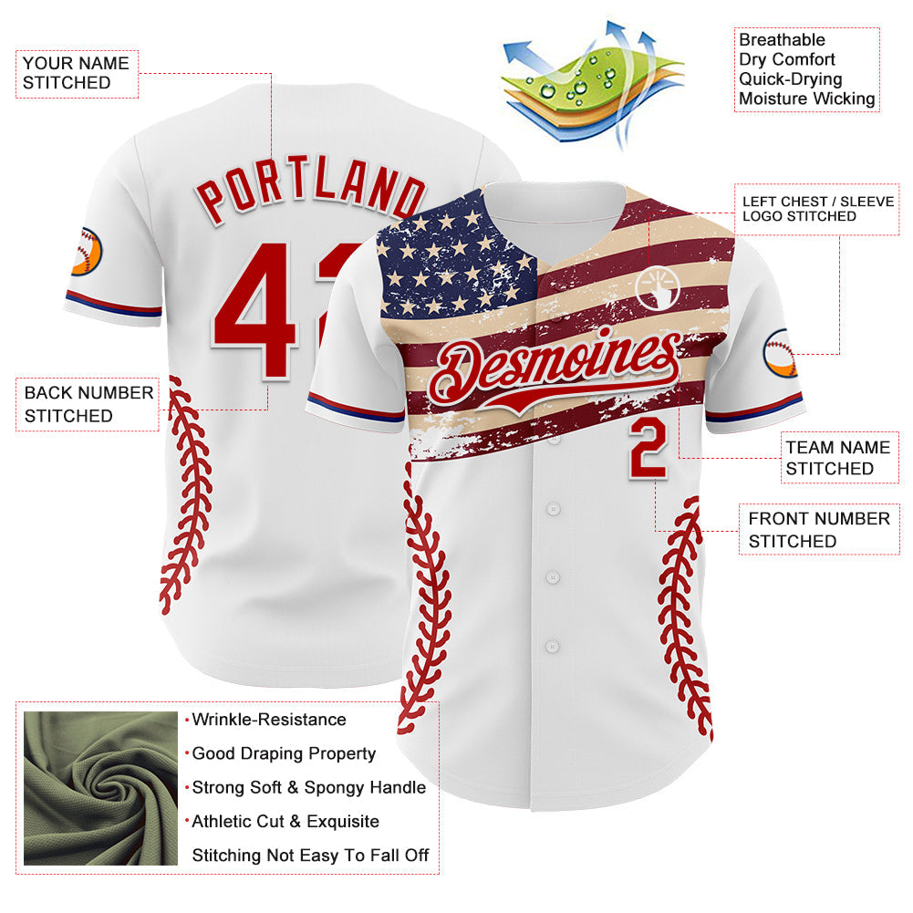 Custom White Red-Royal 3D Patriotic American Flag Authentic Baseball Jersey view 3