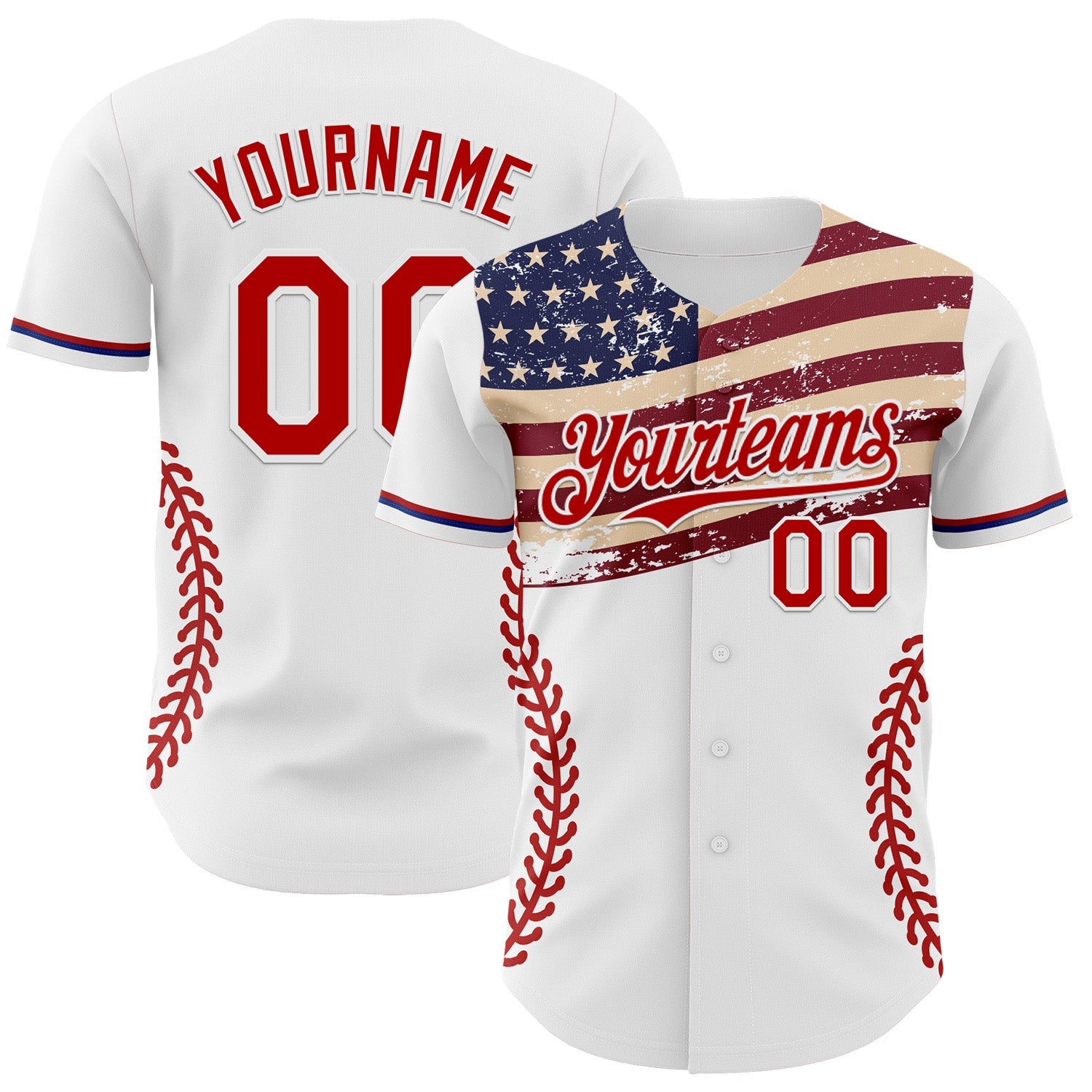 Custom White Red-Royal 3D Patriotic American Flag Authentic Baseball Jersey - Main View
