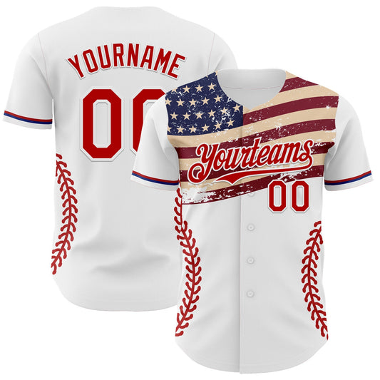 Custom White Red-Royal 3D Patriotic American Flag Authentic Baseball Jersey - Main View