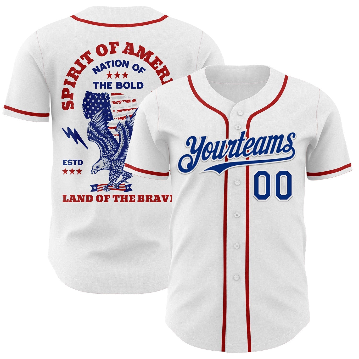 Custom White Royal-Red 3D Patriotic American Flag And Eagle Authentic Baseball Jersey - Main View