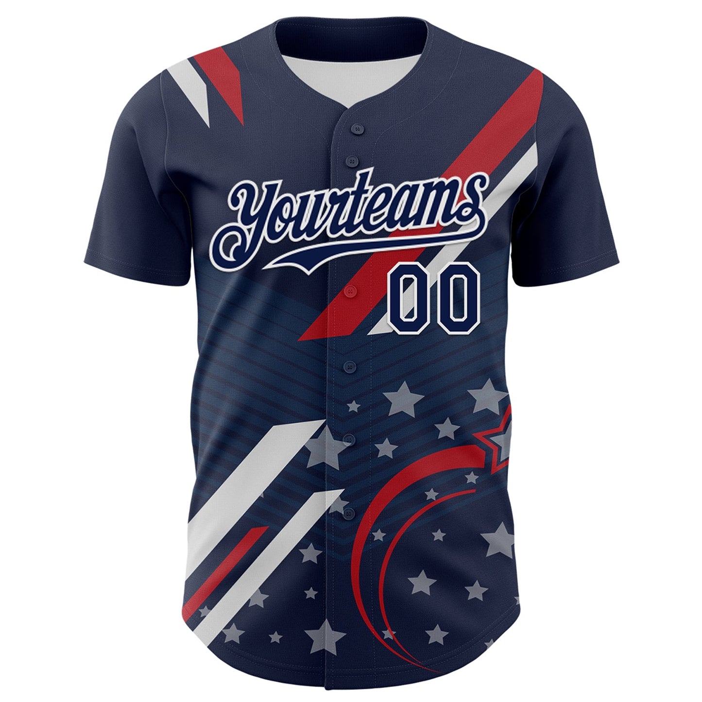 Custom Navy Red-White 3D Patriotic American Flag Authentic Baseball Jersey view 2